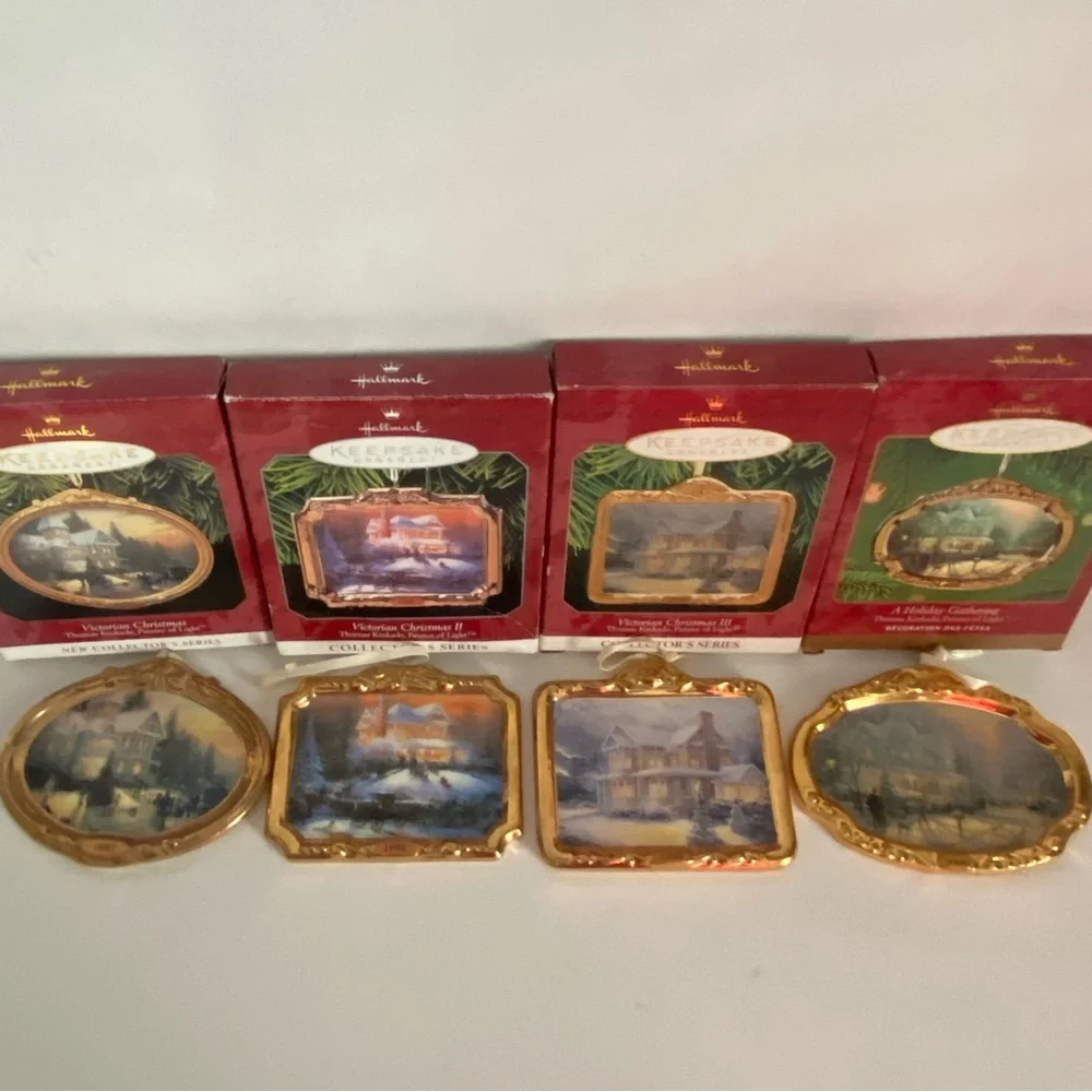 Lot of 4 Hallmark Keepsake Ornaments Victorian Christmas & Christmas Gathering